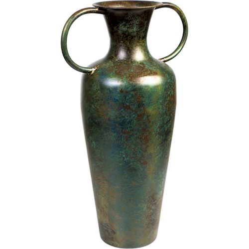 Vase Décoratif Métal Effet Vieilli Vert Brun Deux Anses