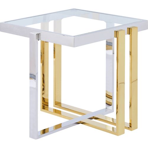 Console Design Inox Doré Argenté Avec Plateau En Verre Trempé