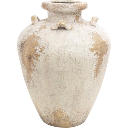 Vase Décoratif En Magnésium Blanc Et Doré Style Artisanal