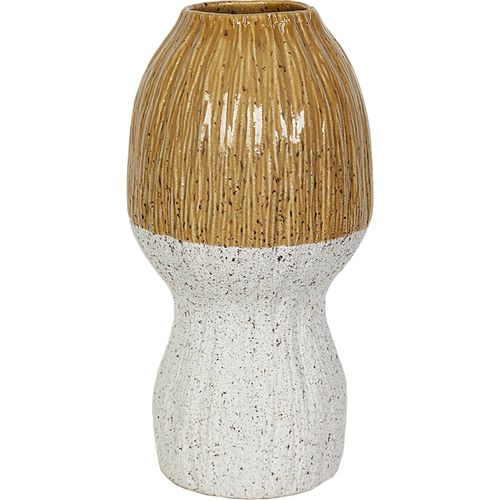 Vase En Céramique Bicolore Moutarde Et Blanc Design Moderne
