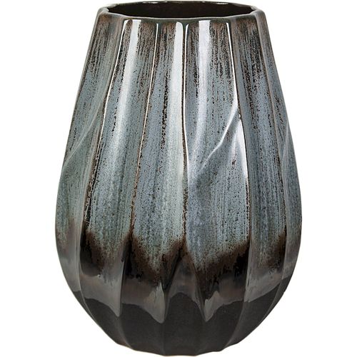 Vase Ondulé Céramique Bleu Noir Effet Bicolore Élégant