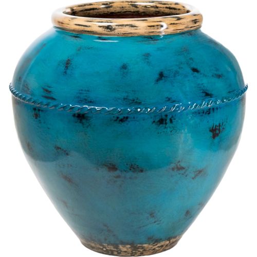 Vase Décoratif En Céramique Bleue Finition Brillante