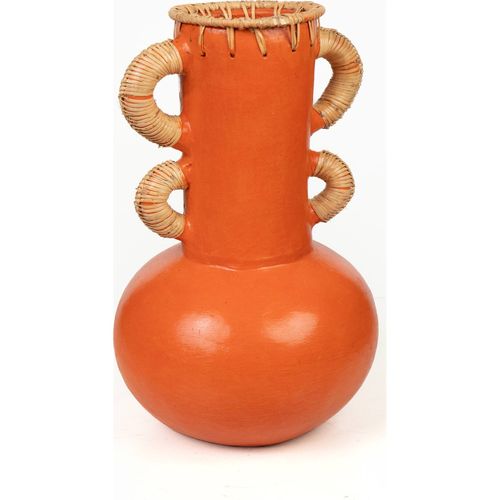 Vase Décoratif Orange En Céramique Et Rotin Naturel