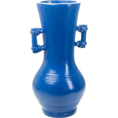 Vase Décoratif En Céramique Bleu Cobalt Avec Poignées Sculptées