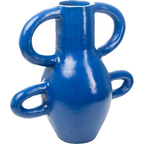 Vase Décoratif En Céramique Bleu Cobalt à Anses Sculpturales