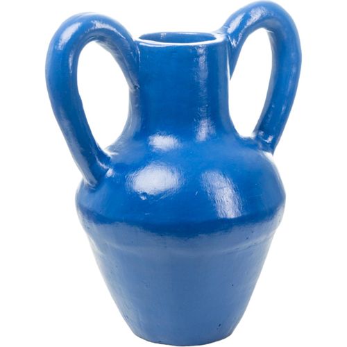 Vase En Céramique Bleu Cobalt à Anses Sculpturales