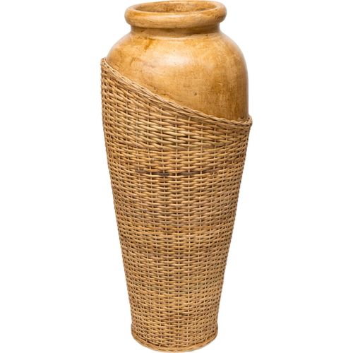 Vase Décoratif En Terracotta Et Rotin Style Naturel