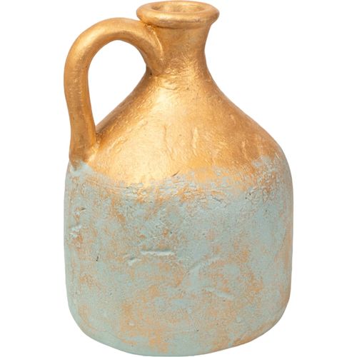 Vase Décoratif Terracotta Bleu Doré Avec Anse Style Artisanal