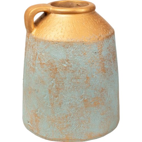 Vase En Terre Cuite Bleu Et Or Style Artisanal Élégant