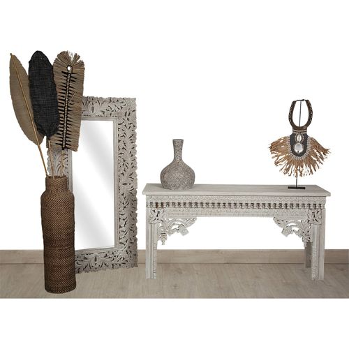 Miroir Décoratif En Bois De Manguier Sculpté Finition Brune