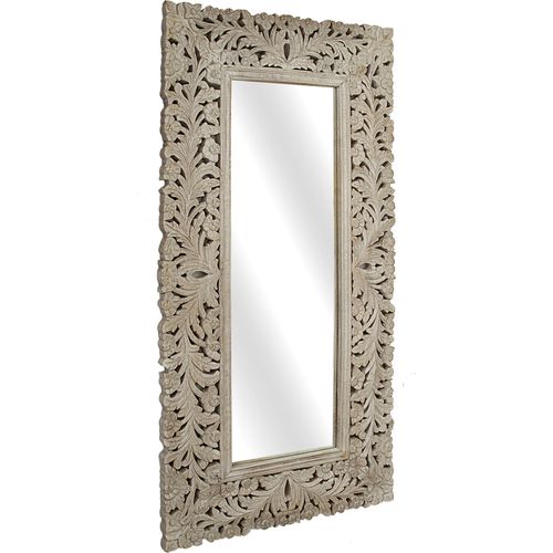 Miroir Décoratif En Bois De Manguier Sculpté Finition Brune