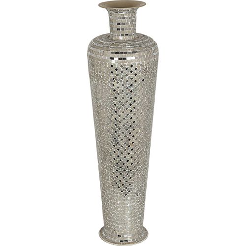 Vase Décoratif Mosaïque Argentée En Métal Et Verre Élégant