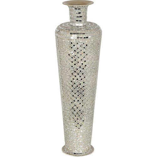 Vase Décoratif Argenté Mosaïque En Métal Et Verre Élégant