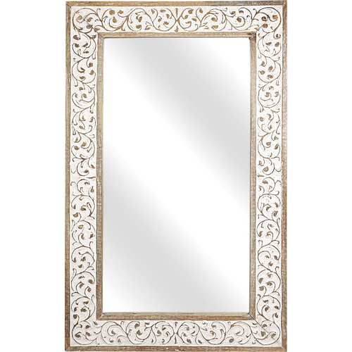Miroir Bois Naturel Blanc Esprit Artisanal Sculpté Élégant