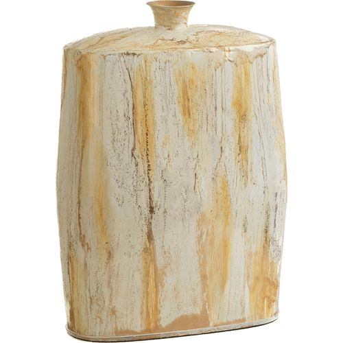 Vase Décoratif En Aluminium Émaillé Blanc Et Doré Élégant