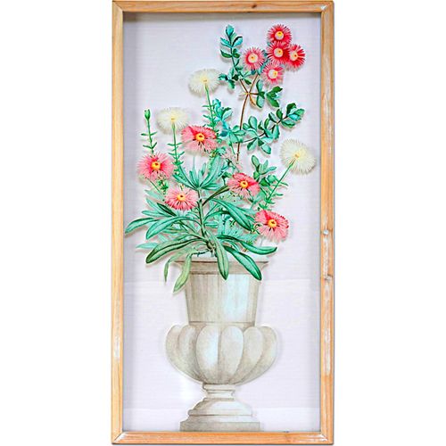 Tableau Floral Encadré Décoratif En Pvc Imitation Bois - 39 X 79 Cm