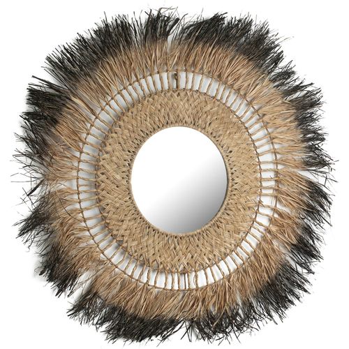 Miroir Décoratif En Fibres Végétales Abaca Naturel Et Noir Wash