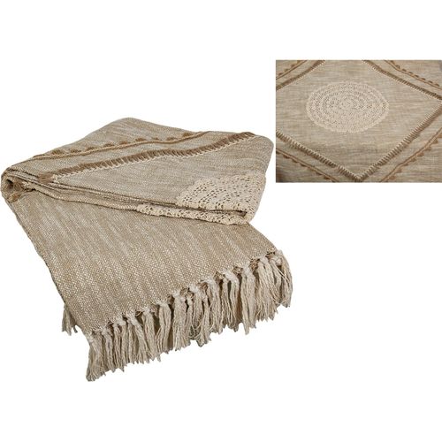 Plaid Coton Brodé Coquillages Ambiance Bohème Beige