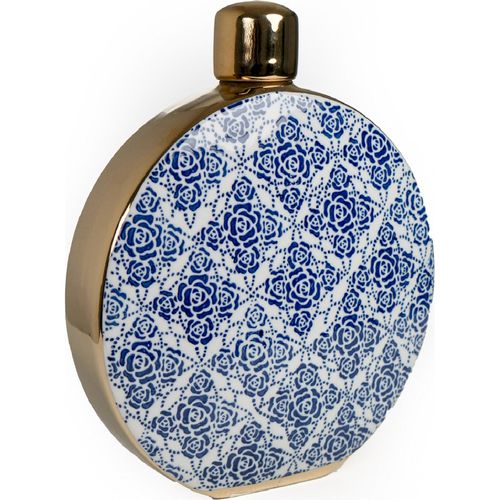 Vase Décoratif Rond En Porcelaine Motif Bleu Et Blanc