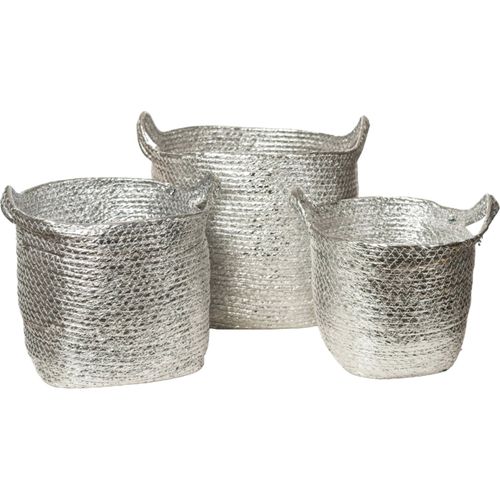 Panier Décoratif Argenté En Fibres Naturelles Pour La Maison