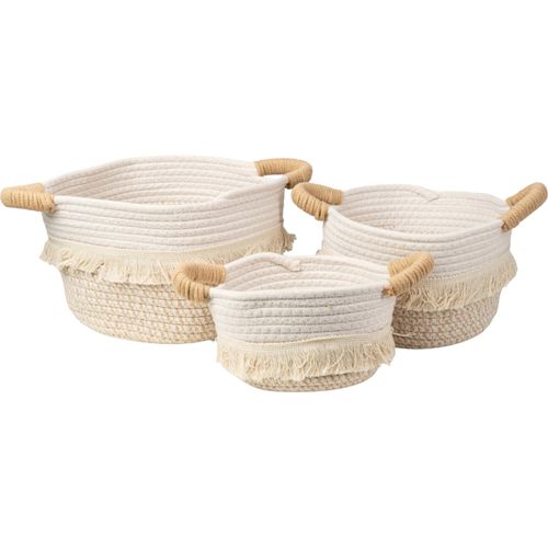 Panier Déco En Fibres Naturelles Avec Poignées Blanches Élégantes