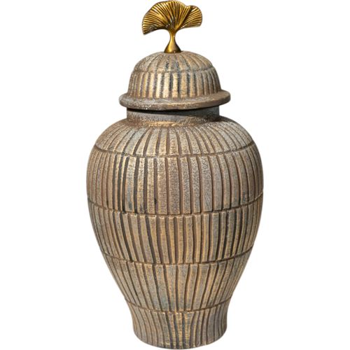 Vase Décoratif En Céramique Beige Et Doré Avec Finition Métal
