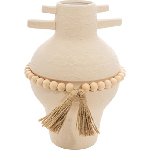 Vase Décoratif Blanc En Magnésium Avec Perles Et Pampilles