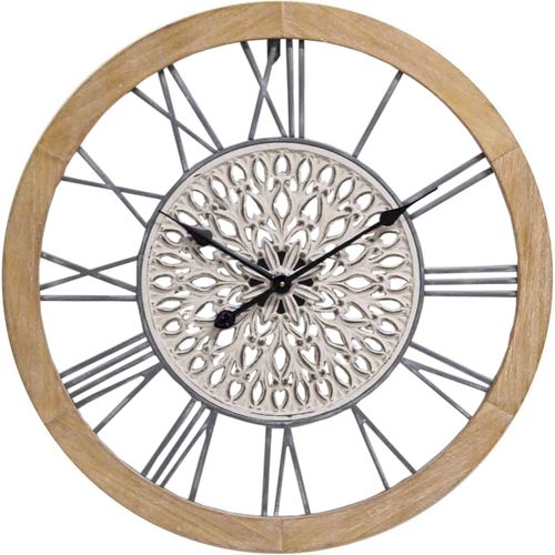 Horloge Murale Décorative Bois Métal Style Industriel Chic