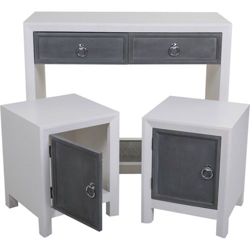 Console En Bois Blanc Et Gris Avec Tabourets Assortis Élégants