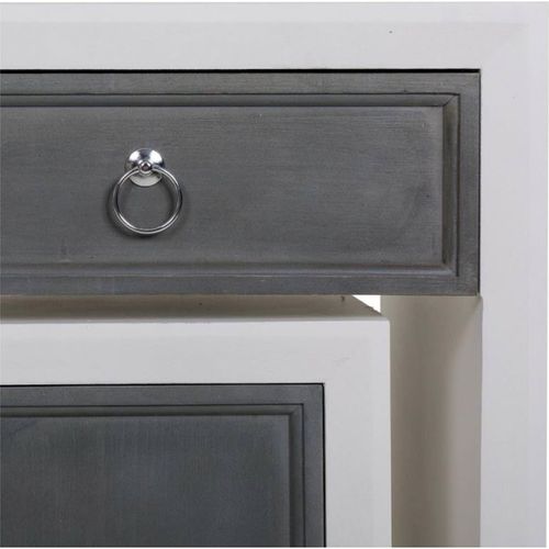 Console En Bois Blanc Et Gris Avec Tabourets Assortis Élégants