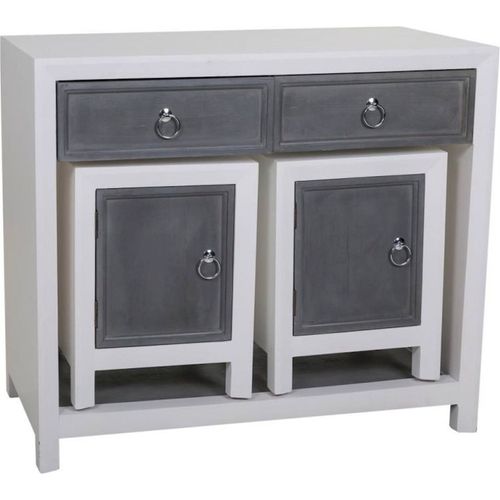 Console En Bois Blanc Et Gris Avec Tabourets Assortis Élégants