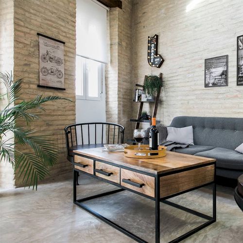 Table Basse Bois Et Métal Avec Tiroirs Style Industriel Chic