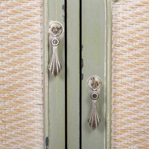 Console En Bois Vert Antique Avec Portes En Cannage Et Tiroirs