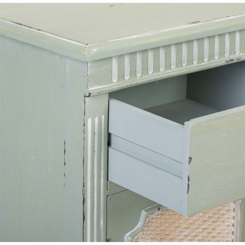 Console En Bois Vert Antique Avec Portes En Cannage Et Tiroirs