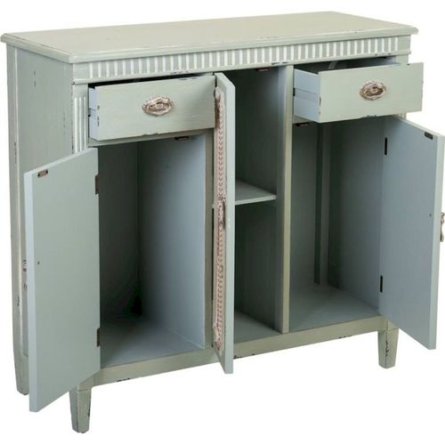 Console En Bois Vert Antique Avec Portes En Cannage Et Tiroirs