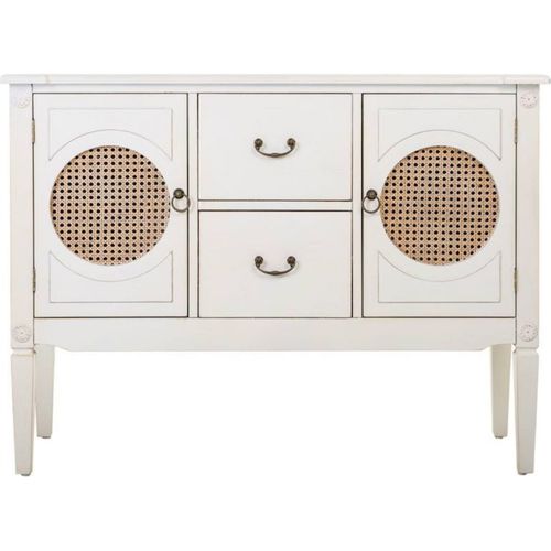 Console En Bois Blanc Avec Portes En Cannage Et Tiroirs Élégants