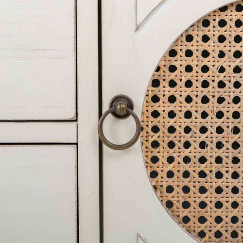 Console En Bois Blanc Avec Portes En Cannage Et Tiroirs Élégants