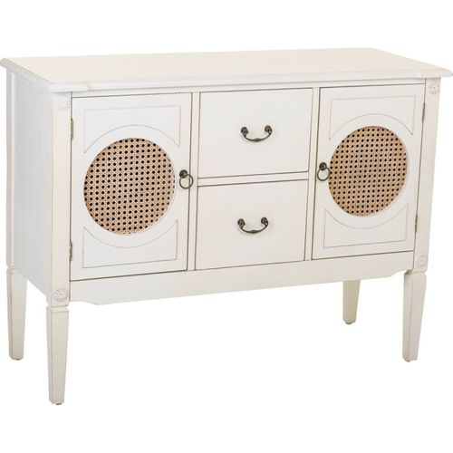 Console En Bois Blanc Avec Portes En Cannage Et Tiroirs Élégants