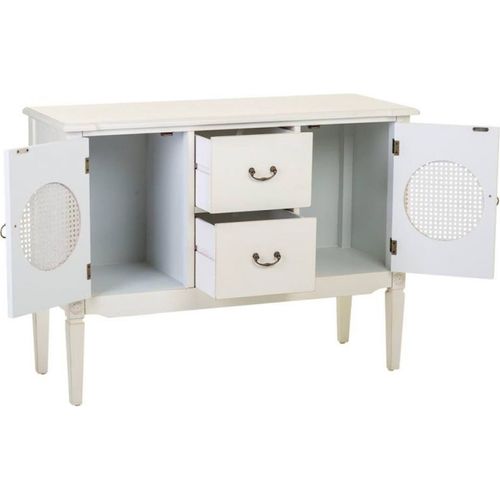Console En Bois Blanc Avec Portes En Cannage Et Tiroirs Élégants