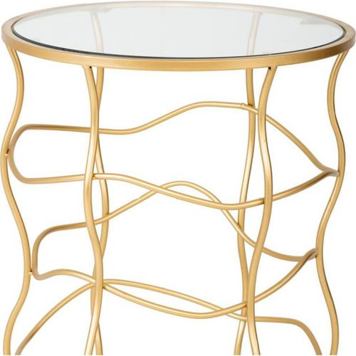 Table Dappoint Dorée En Métal Et Verre Blanc Élégant