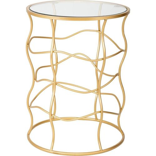 Table Dappoint Dorée En Métal Et Verre Blanc Élégant