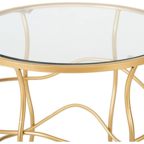 Table Dappoint Dorée En Métal Et Verre Blanc Élégant