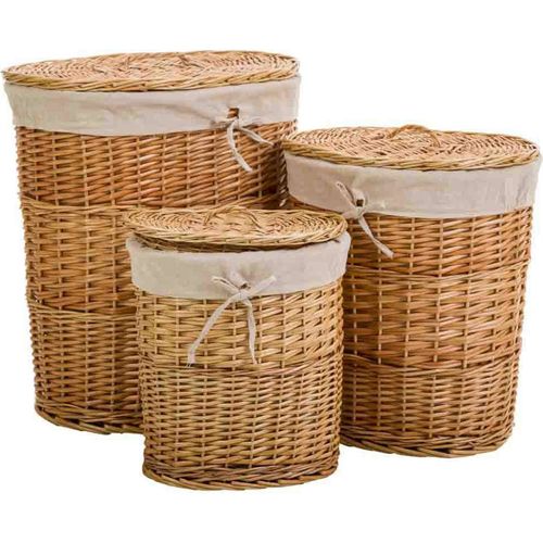 Panier à Linge En Osier Naturel Avec Doublure Coton Polyester