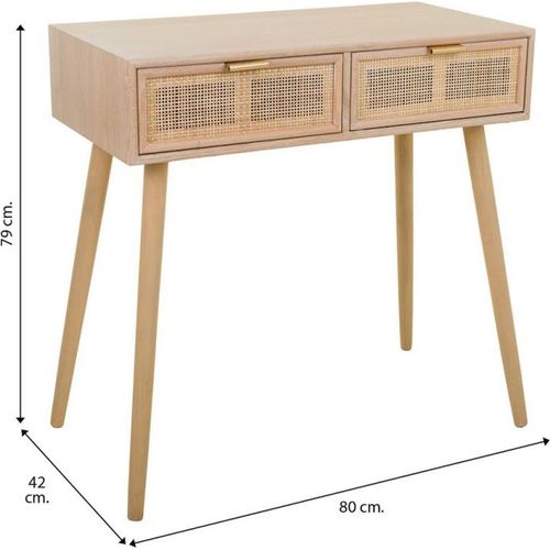 Console En Mdf Et Cannage Naturel Avec Deux Tiroirs Élégants