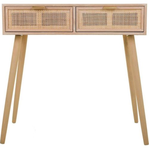 Console En Mdf Et Cannage Naturel Avec Deux Tiroirs Élégants