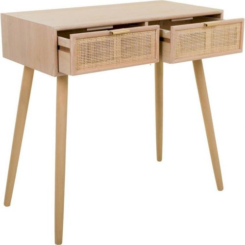 Console En Mdf Et Cannage Naturel Avec Deux Tiroirs Élégants