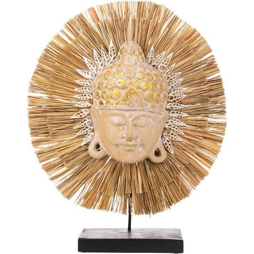 Masque Bouddha En Bois Et Fibres Naturelles Décoration Zen