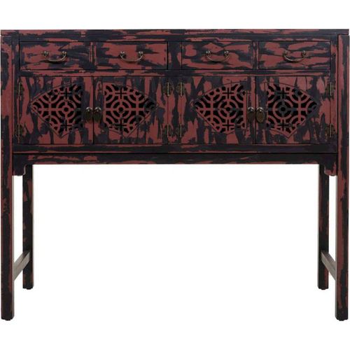 Meuble D Entrée Bois Sculpté Finition Rouge Antique Élégante