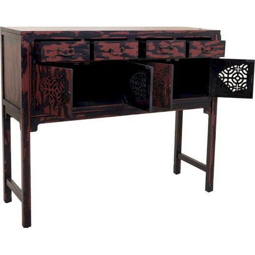 Meuble D Entrée Bois Sculpté Finition Rouge Antique Élégante