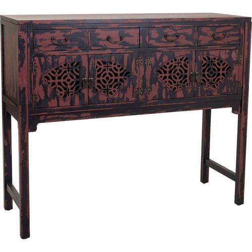 Meuble D Entrée Bois Sculpté Finition Rouge Antique Élégante